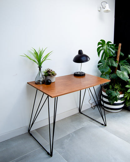 Vintage Reclaimed Teak Wire Frame Legs Desk
