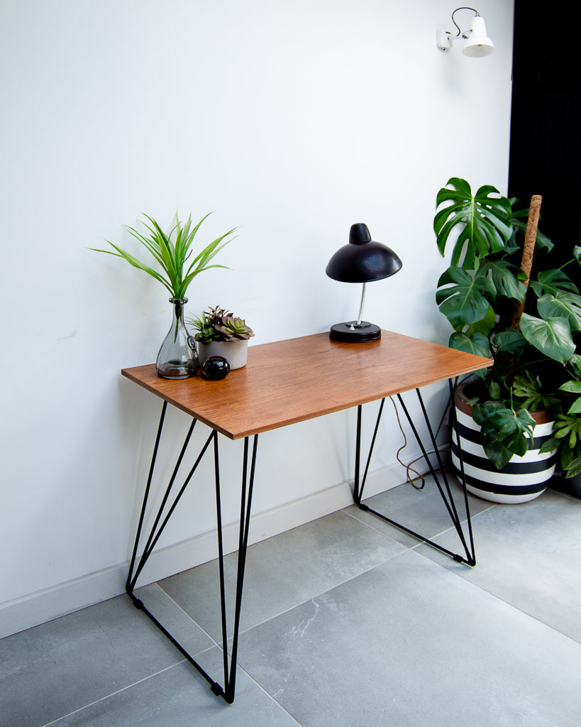 Vintage Reclaimed Teak Wire Frame Legs Desk