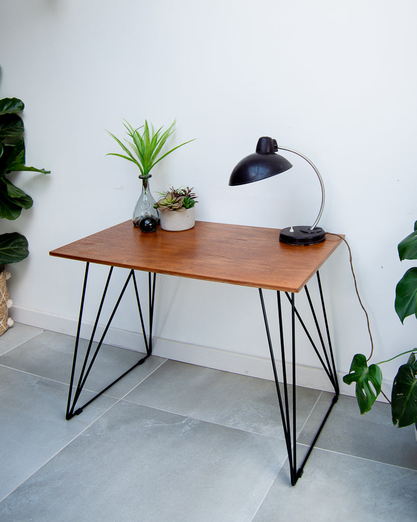 Vintage Reclaimed Teak Wire Frame Legs Desk