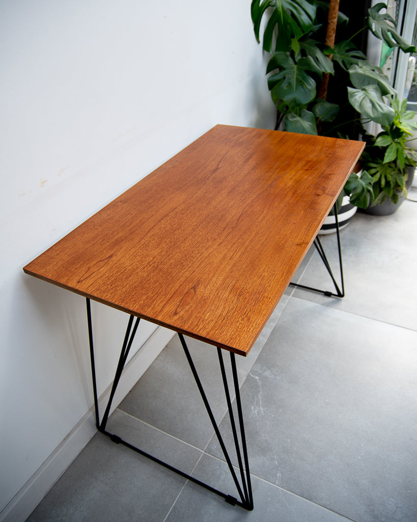 Vintage Reclaimed Teak Wire Frame Legs Desk