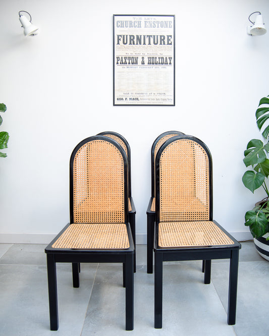 Ebonised Rattan 1980s Chairs (Set of Eight)