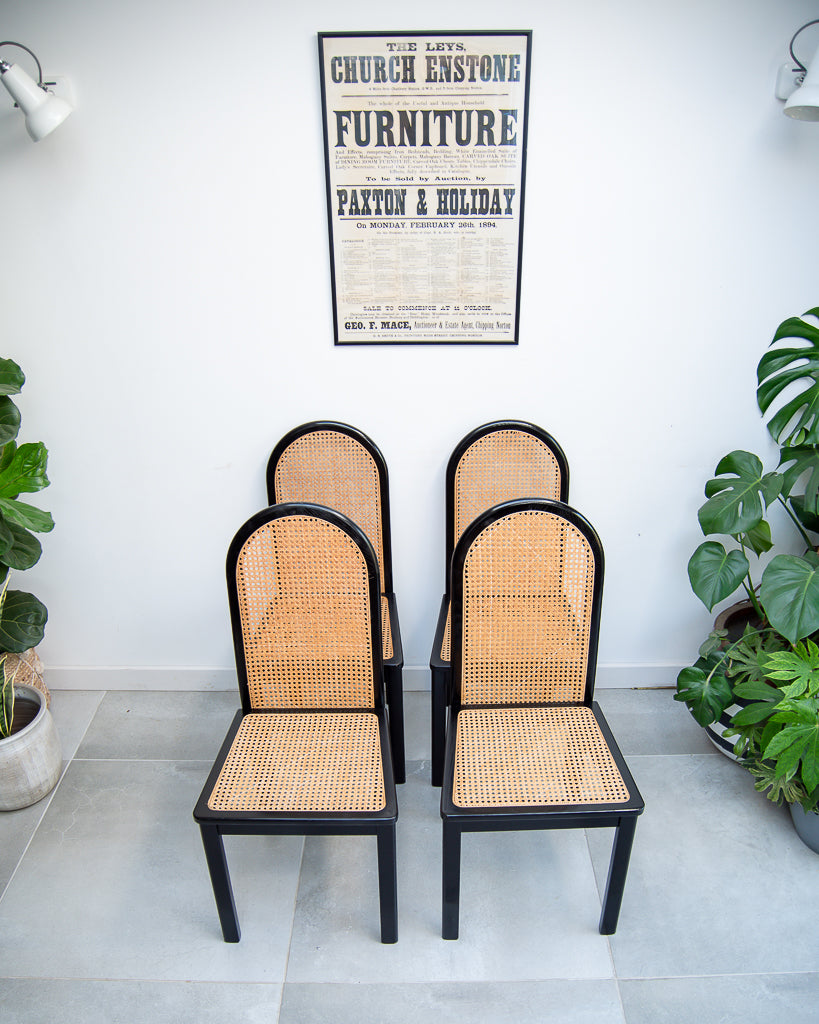 Ebonised Rattan 1980s Chairs (Set of Eight)