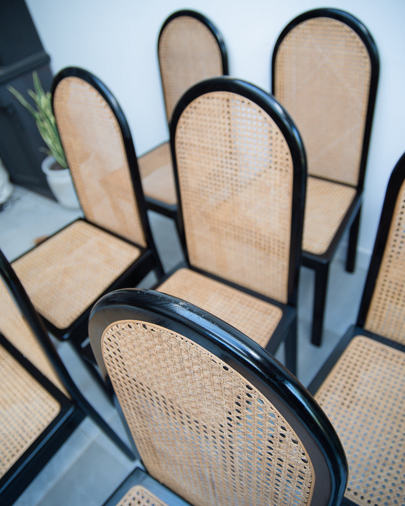 Ebonised Rattan 1980s Chairs (Set of Eight)