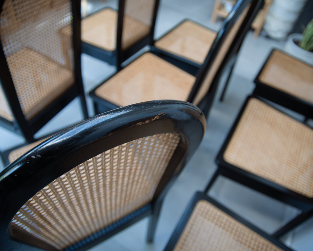 Ebonised Rattan 1980s Chairs (Set of Eight)