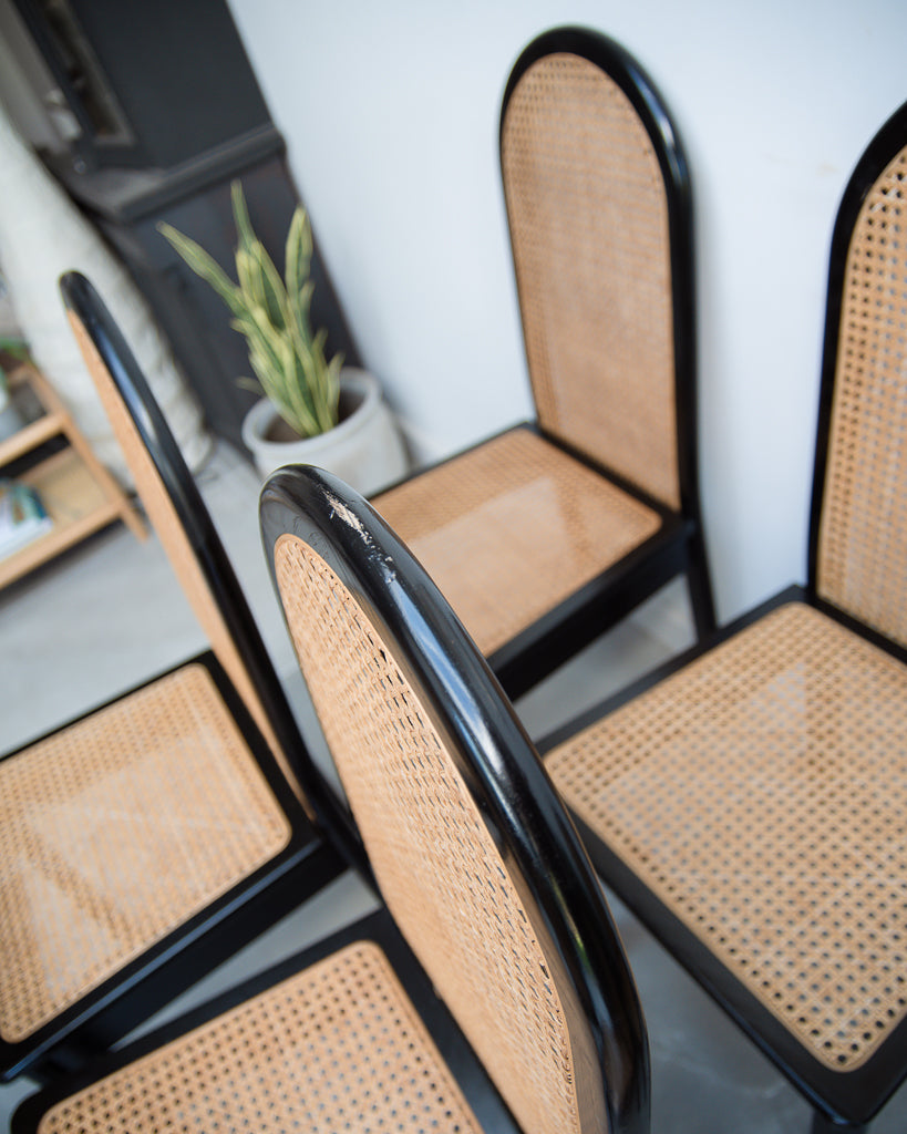Ebonised Rattan 1980s Chairs (Set of Eight)