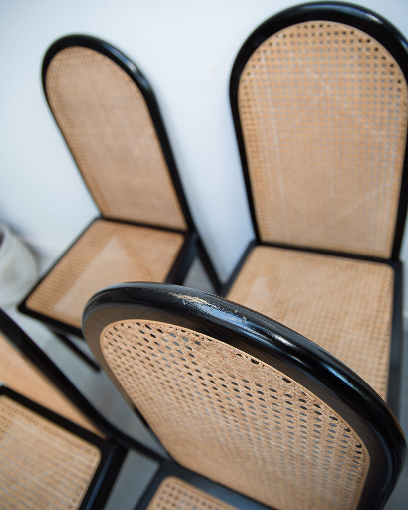 Ebonised Rattan 1980s Chairs (Set of Eight)