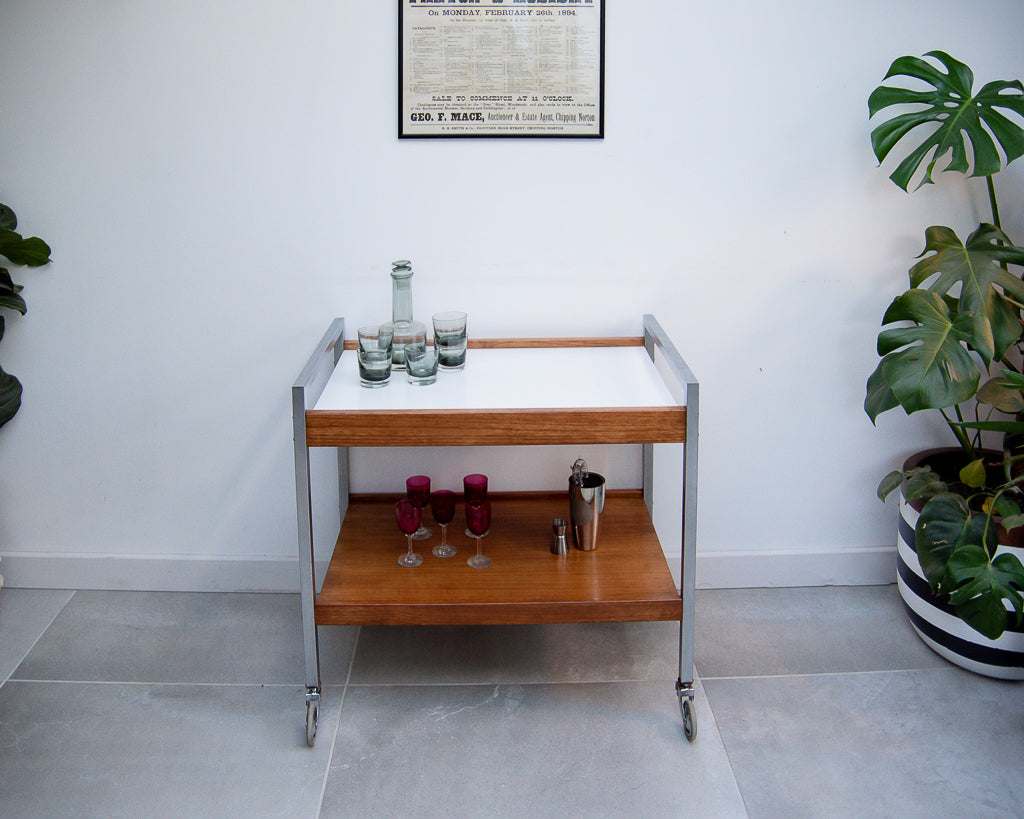 Teak & Chrome Cocktail Drinks Trolley / Bar