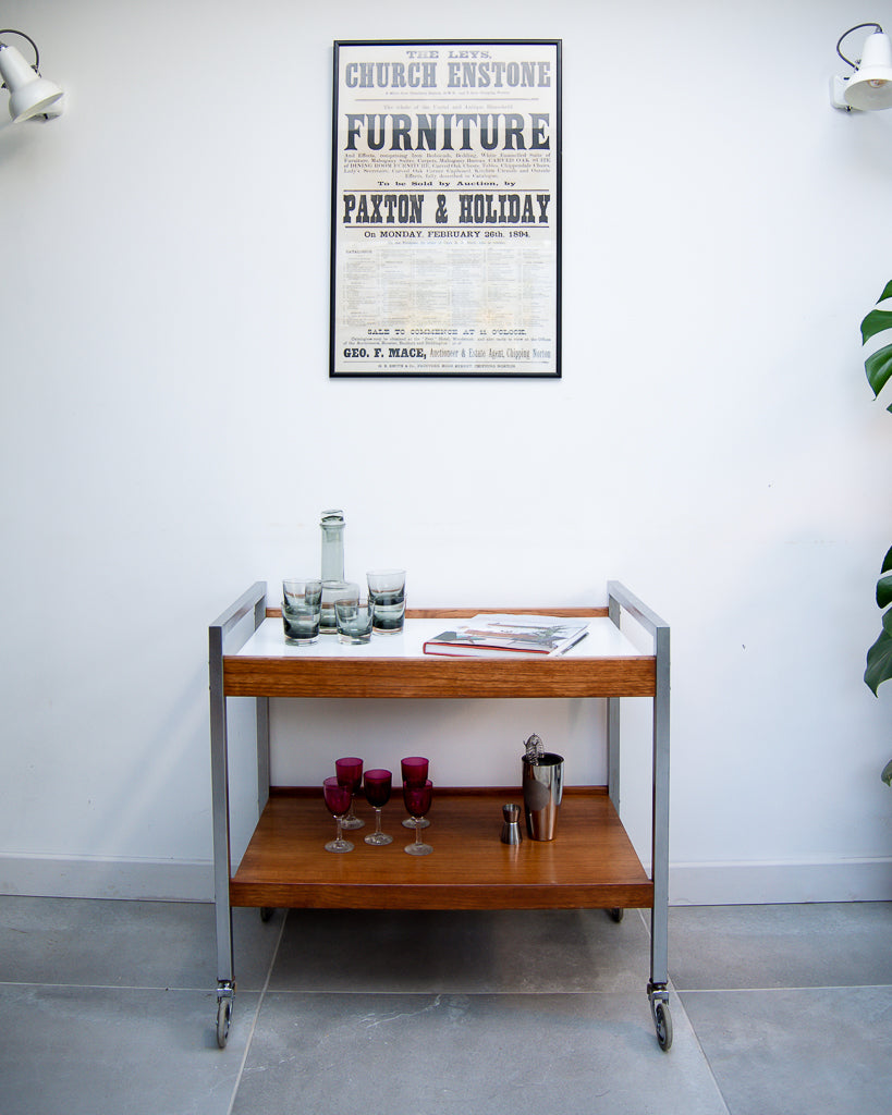 Teak & Chrome Cocktail Drinks Trolley / Bar