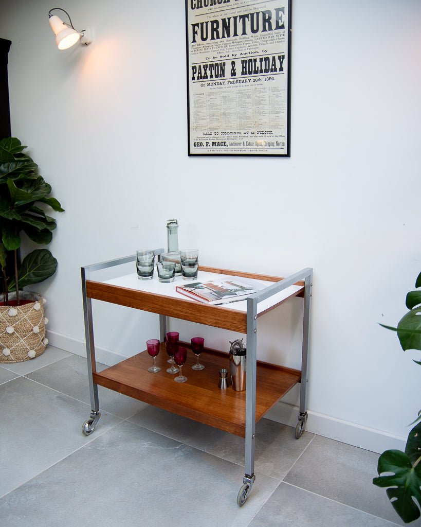 Teak & Chrome Cocktail Drinks Trolley / Bar