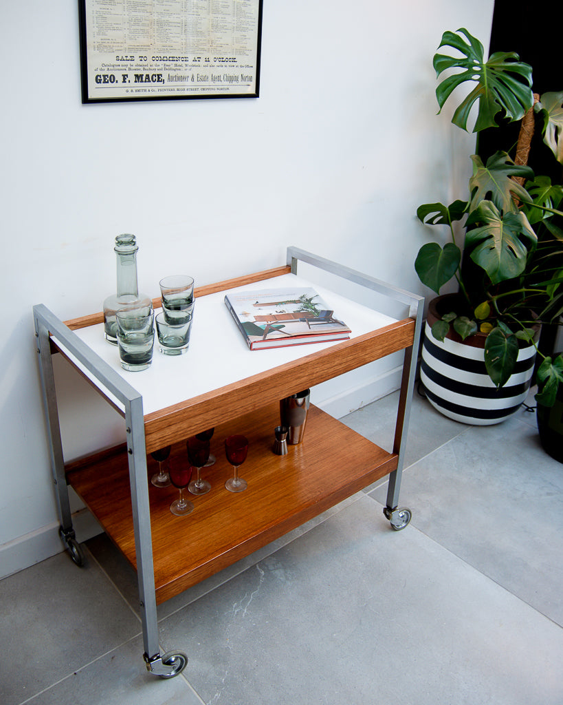 Teak & Chrome Cocktail Drinks Trolley / Bar