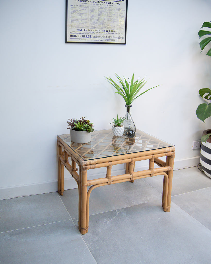 Vintage Bamboo & Glass Coffee Table