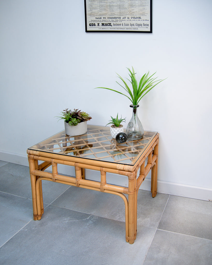Vintage Bamboo & Glass Coffee Table