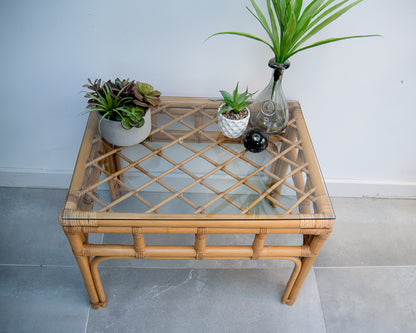 Vintage Bamboo & Glass Coffee Table