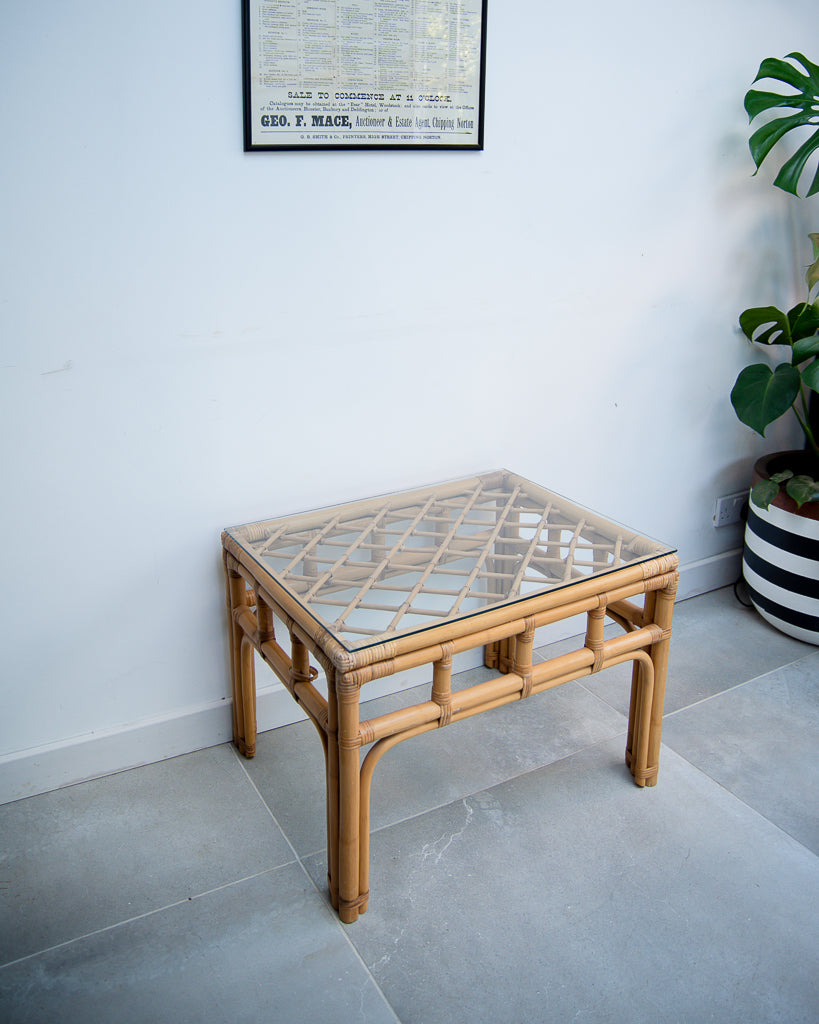 Vintage Bamboo & Glass Coffee Table