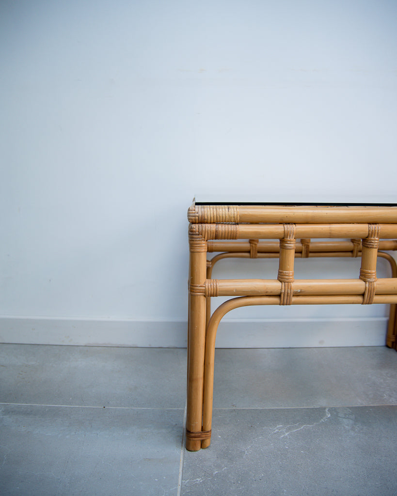 Vintage Bamboo & Glass Coffee Table