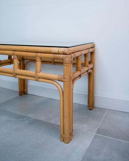 Vintage Bamboo & Glass Coffee Table
