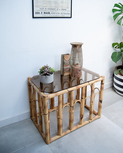 Vintage Bamboo & Smoked Glass Coffee Table