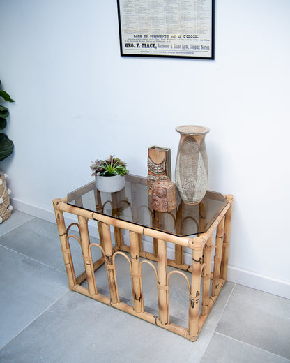 Vintage Bamboo & Smoked Glass Coffee Table
