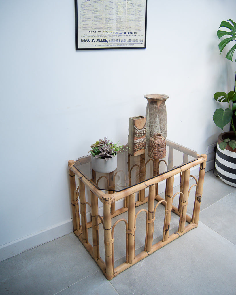 Vintage Bamboo & Smoked Glass Coffee Table