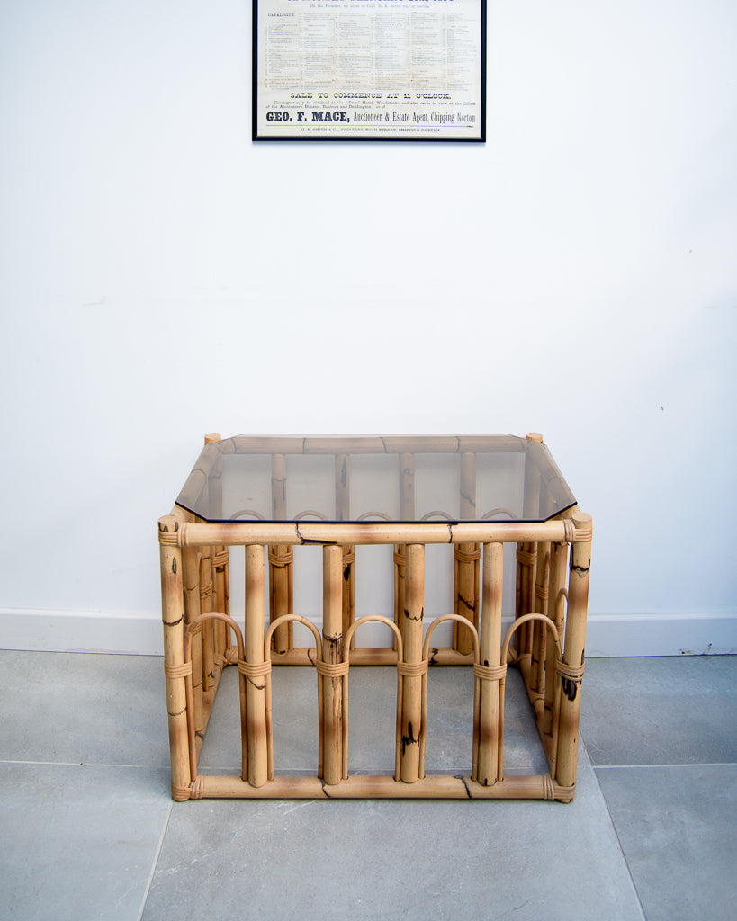 Vintage Bamboo & Smoked Glass Coffee Table