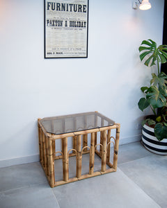 Vintage Bamboo & Smoked Glass Coffee Table