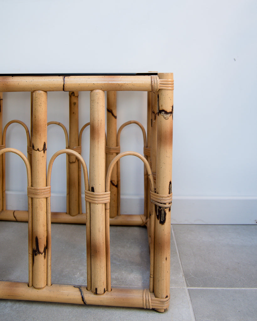 Vintage Bamboo & Smoked Glass Coffee Table