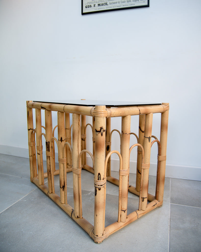 Vintage Bamboo & Smoked Glass Coffee Table