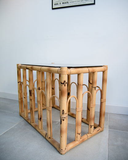 Vintage Bamboo & Smoked Glass Coffee Table