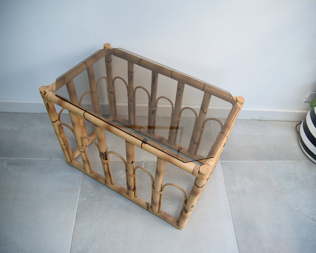 Vintage Bamboo & Smoked Glass Coffee Table