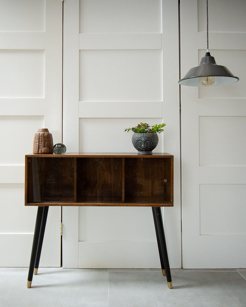 Mid Century Small Oak Cocktail Cabinet / Sideboard (Glass Door)