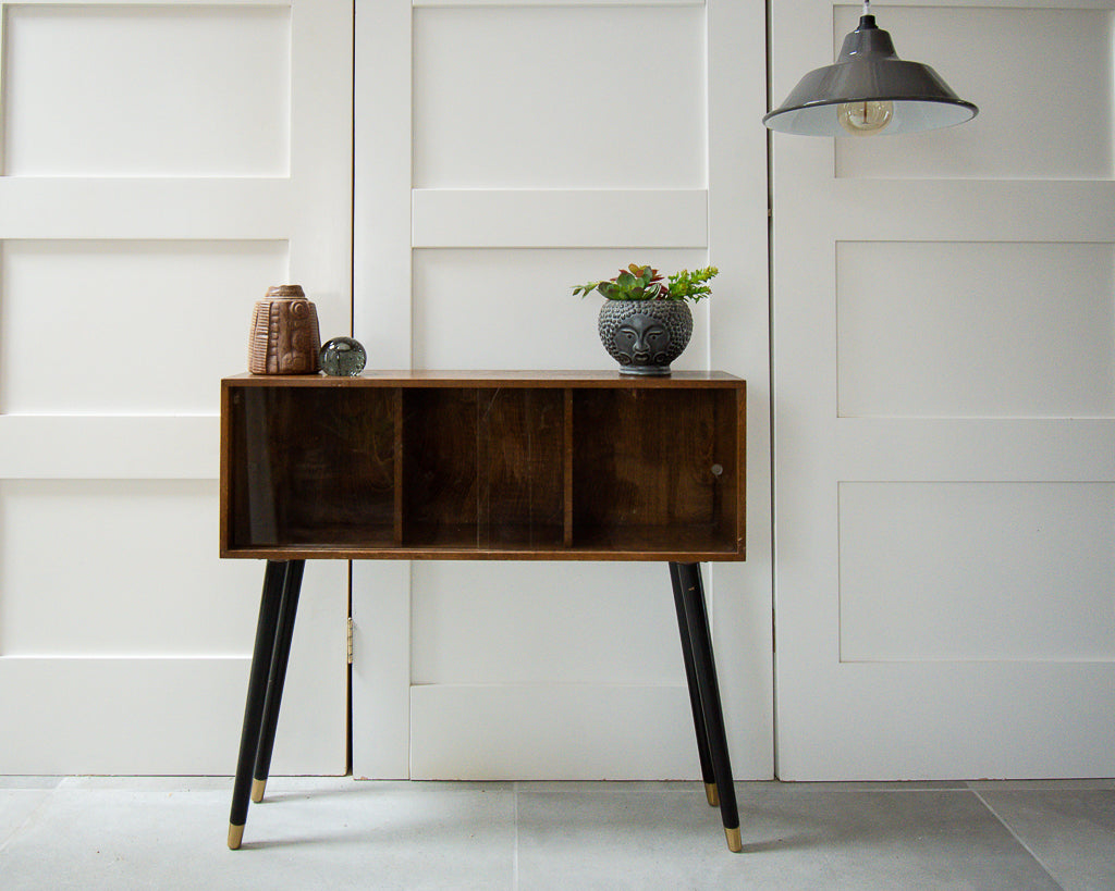 Mid Century Small Oak Cocktail Cabinet / Sideboard (Glass Door)