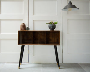 Mid Century Small Oak Cocktail Cabinet / Sideboard (Glass Door)