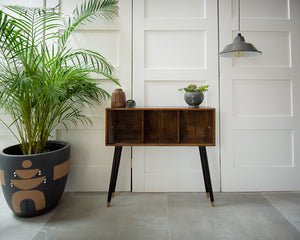 Mid Century Small Oak Cocktail Cabinet / Sideboard (Glass Door)
