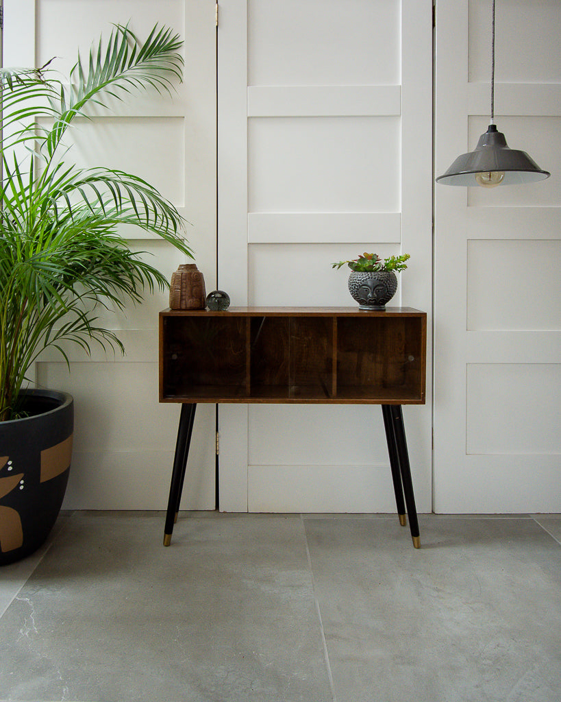 Mid Century Small Oak Cocktail Cabinet / Sideboard (Glass Door)