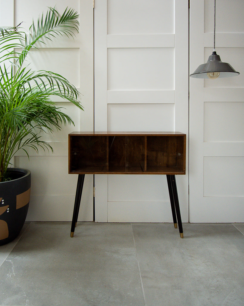 Mid Century Small Oak Cocktail Cabinet / Sideboard (Glass Door)