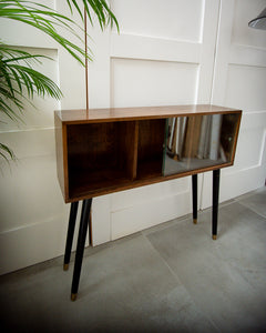 Mid Century Small Oak Cocktail Cabinet / Sideboard (Glass Door)