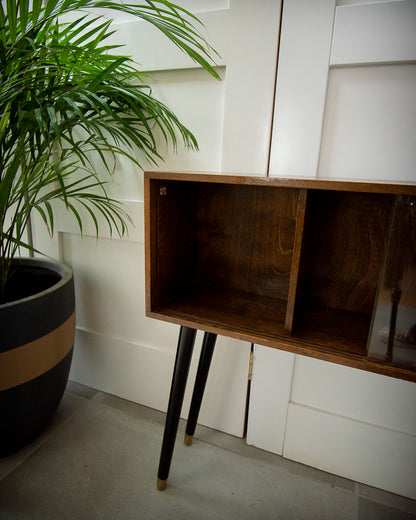 Mid Century Small Oak Cocktail Cabinet / Sideboard (Glass Door)