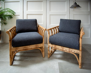 Mid Century Bamboo Armchairs (Grey Boucle)