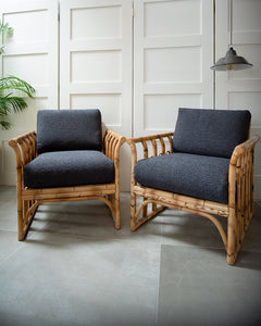 Mid Century Bamboo Armchairs (Grey Boucle)