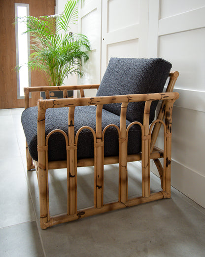 Mid Century Bamboo Armchairs (Grey Boucle)