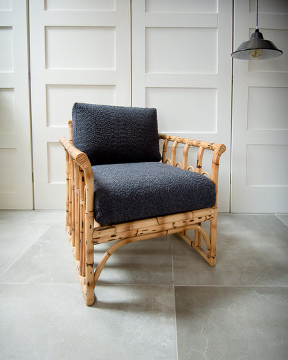 Mid Century Bamboo Armchairs (Grey Boucle)