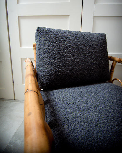 Mid Century Bamboo Armchairs (Grey Boucle)