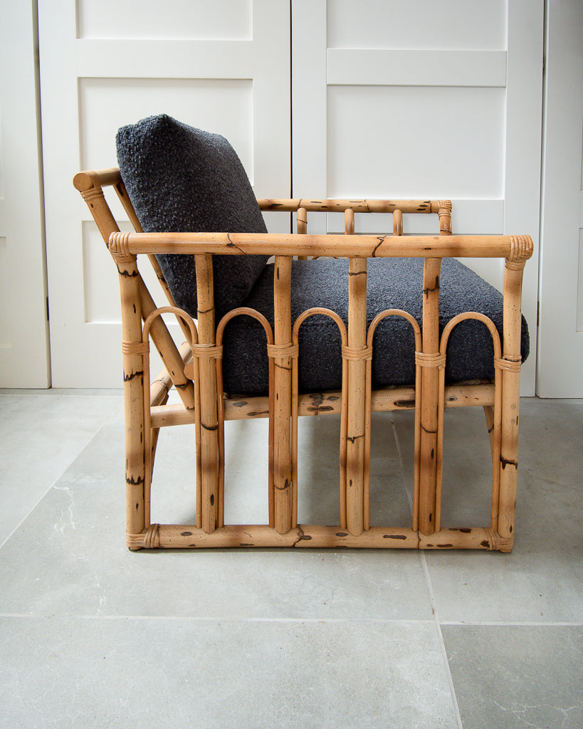 Mid Century Bamboo Armchairs (Grey Boucle)