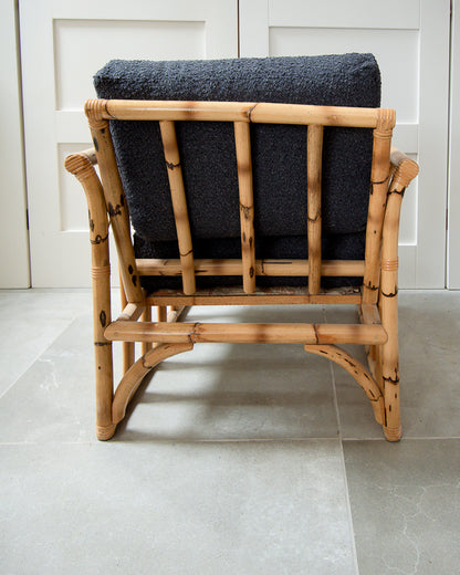 Mid Century Bamboo Armchairs (Grey Boucle)