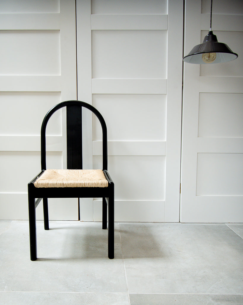 Ebonised & Rush Seat Italian 1980s Chairs 