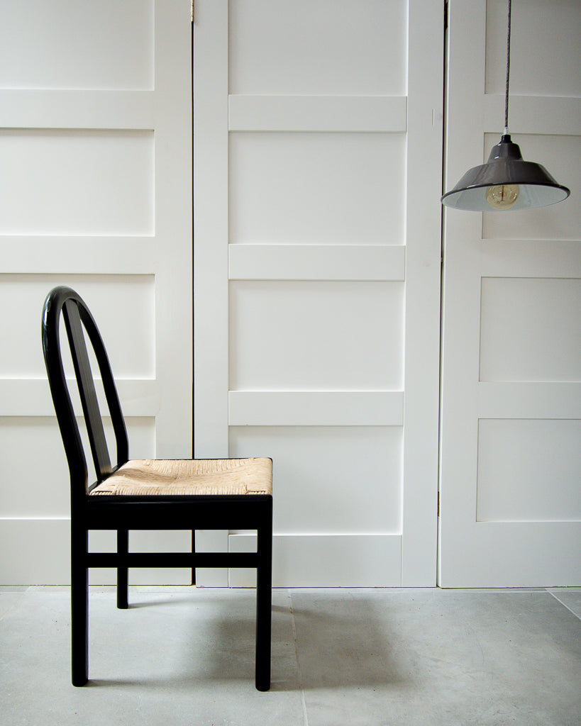 Ebonised & Rush Seat Italian 1980s Chairs 
