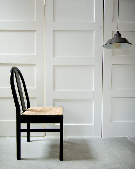 Ebonised & Rush Seat Italian 1980s Chairs 