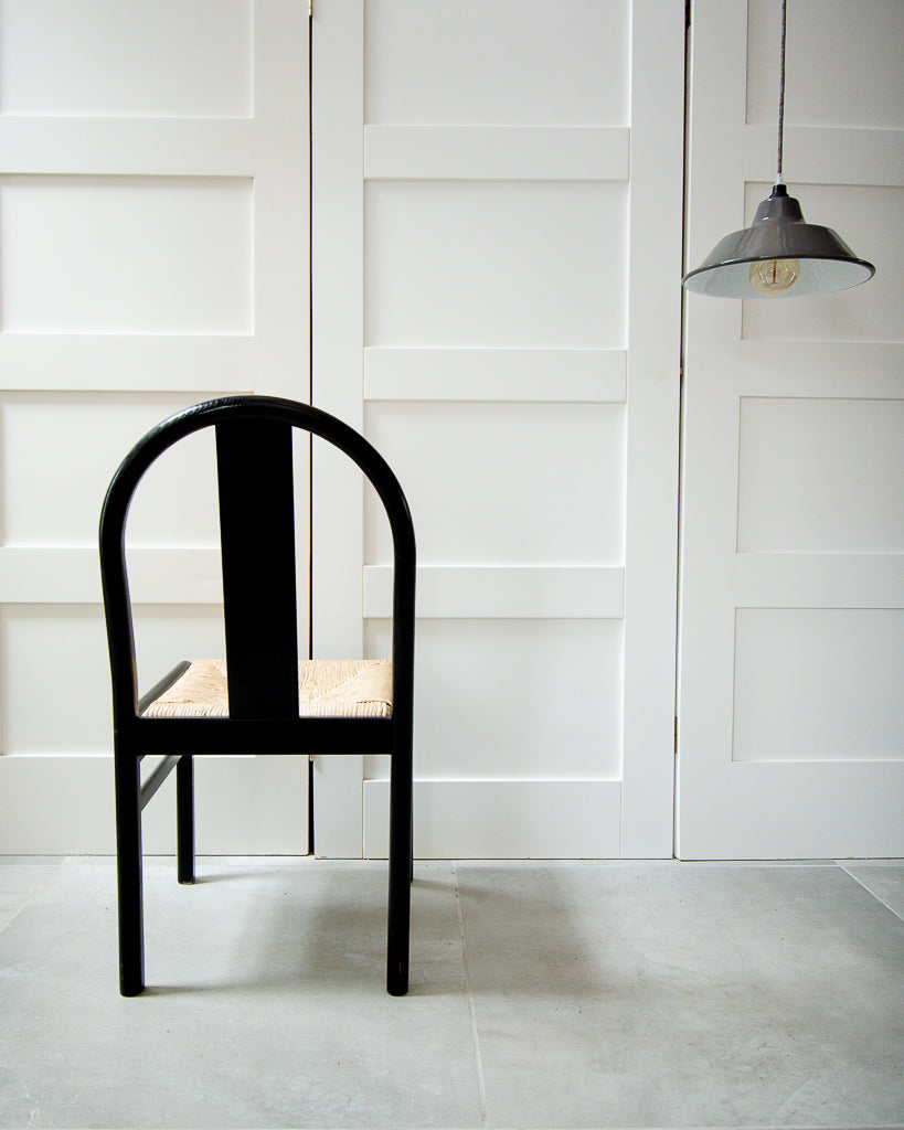 Ebonised & Rush Seat Italian 1980s Chairs 