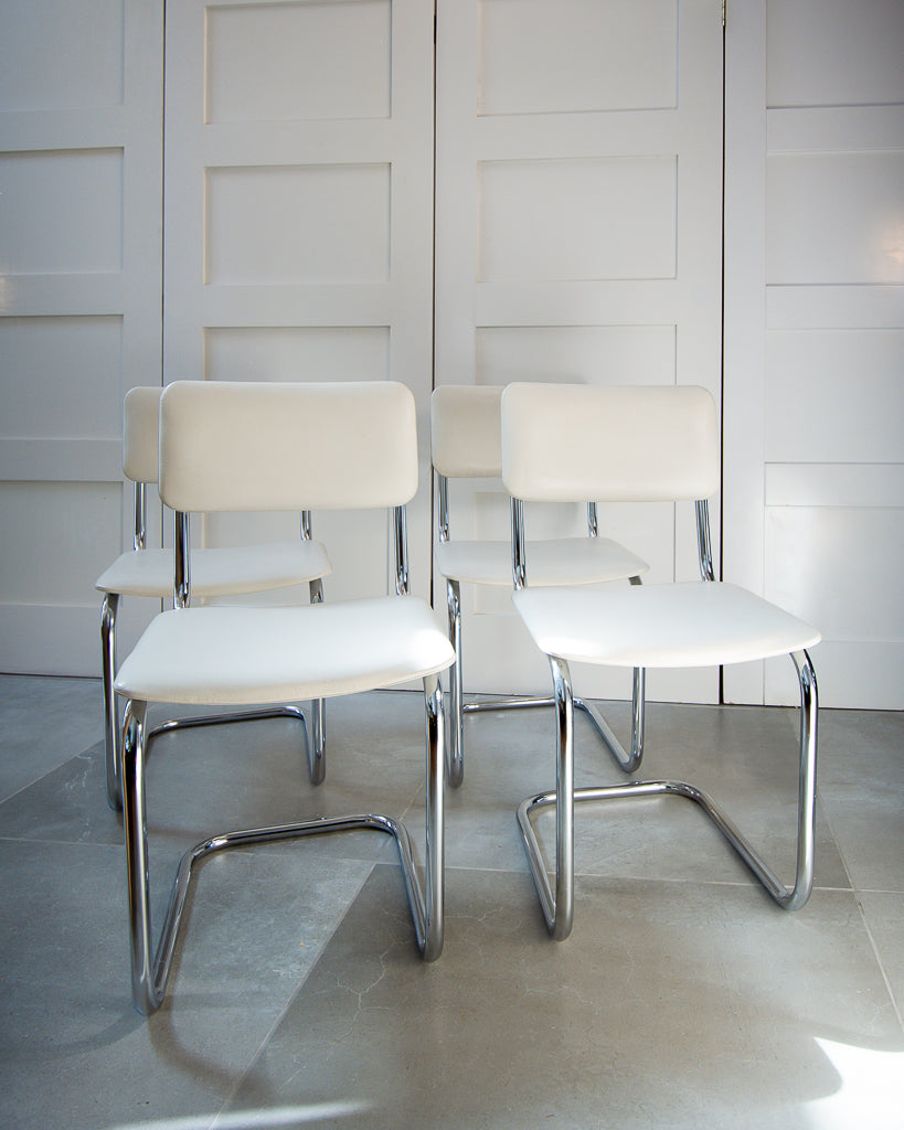 Mid Century Bauhaus Style Cantilever Chairs (White)