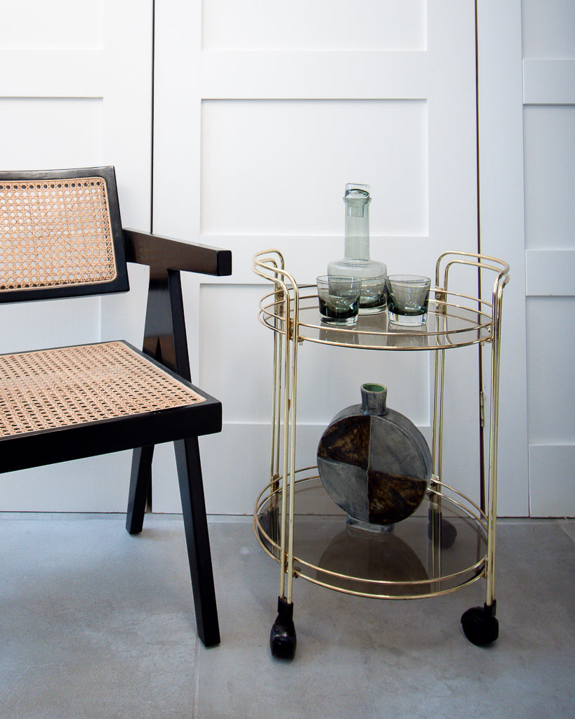 Mid Century Brass Cocktail Trolley / Bar